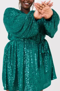 Sequin Belted Balloon Sleeve Mini Dress|In the Style Best