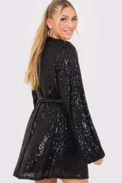Sequin Belted Balloon Sleeve Mini Dress|In the Style Best