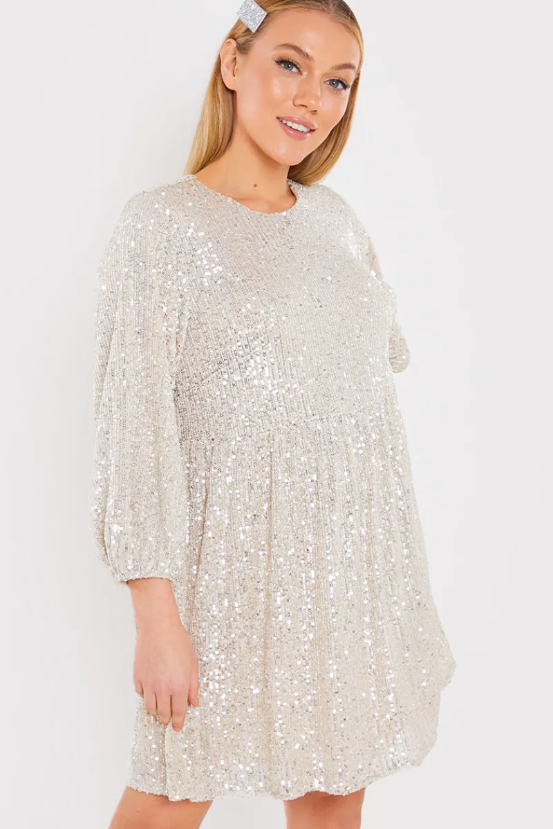 Sequin Smock Mini Dress|In the Style Outlet