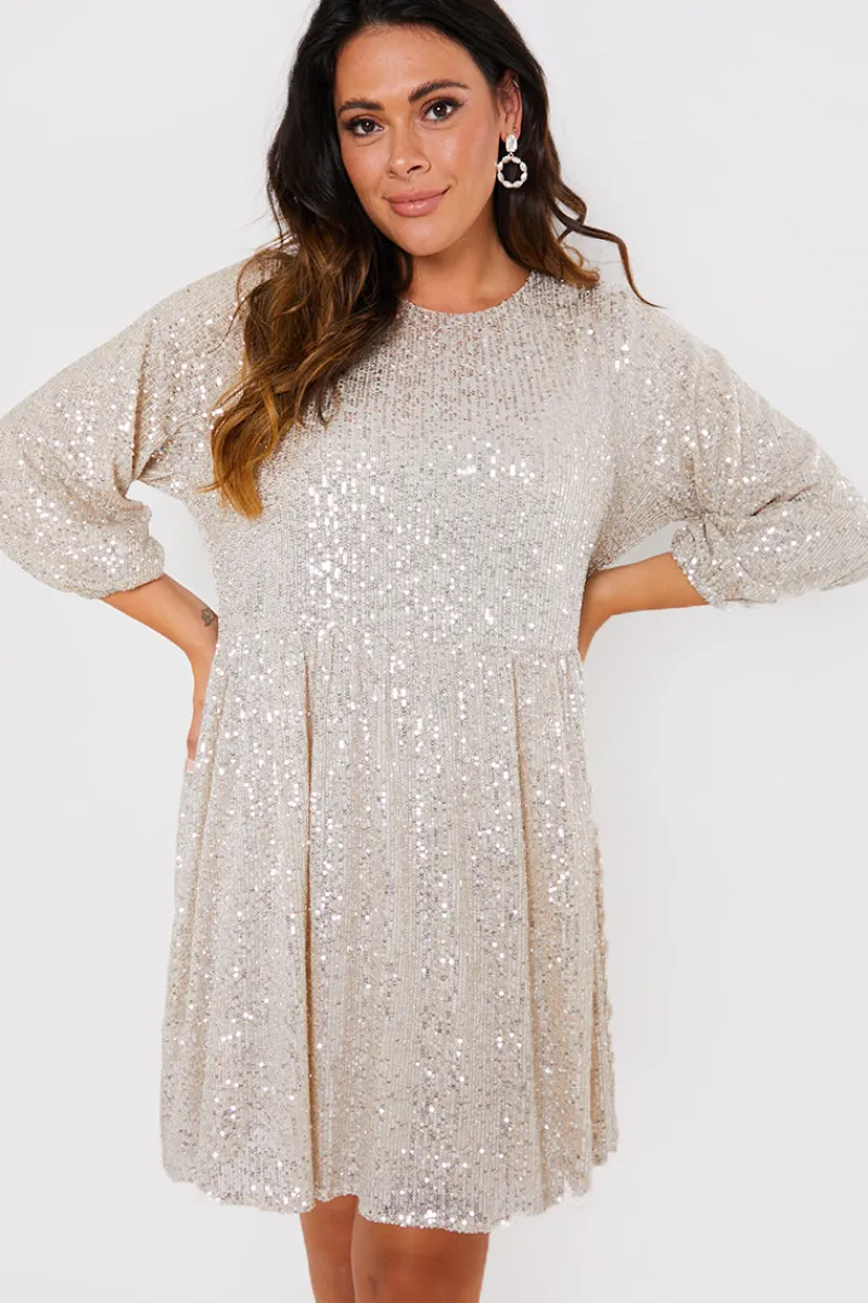 Sequin Smock Mini Dress|In the Style Outlet