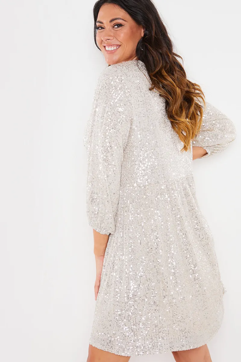 Sequin Smock Mini Dress|In the Style Outlet