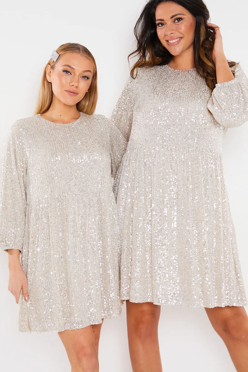 Sequin Smock Mini Dress|In the Style Outlet