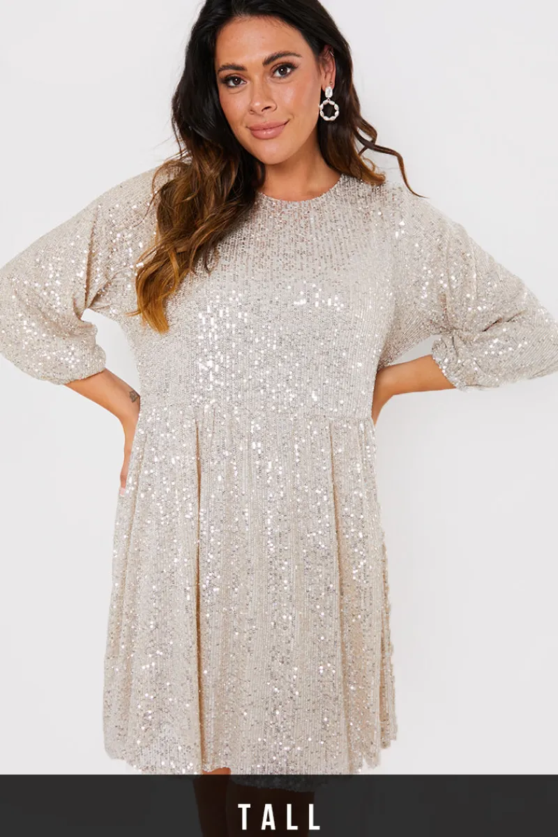 Sequin Smock Mini Dress|In the Style Outlet