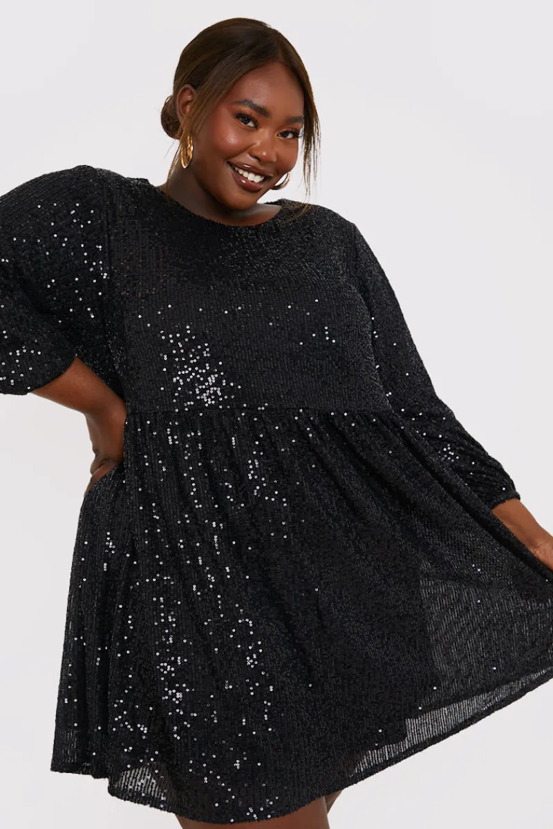 Sequin Smock Mini Dress|In the Style Outlet