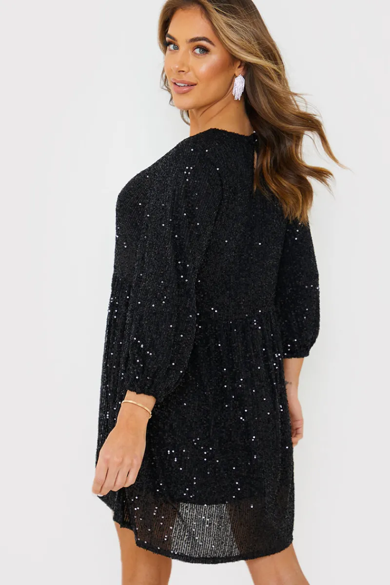 Sequin Smock Mini Dress|In the Style Outlet