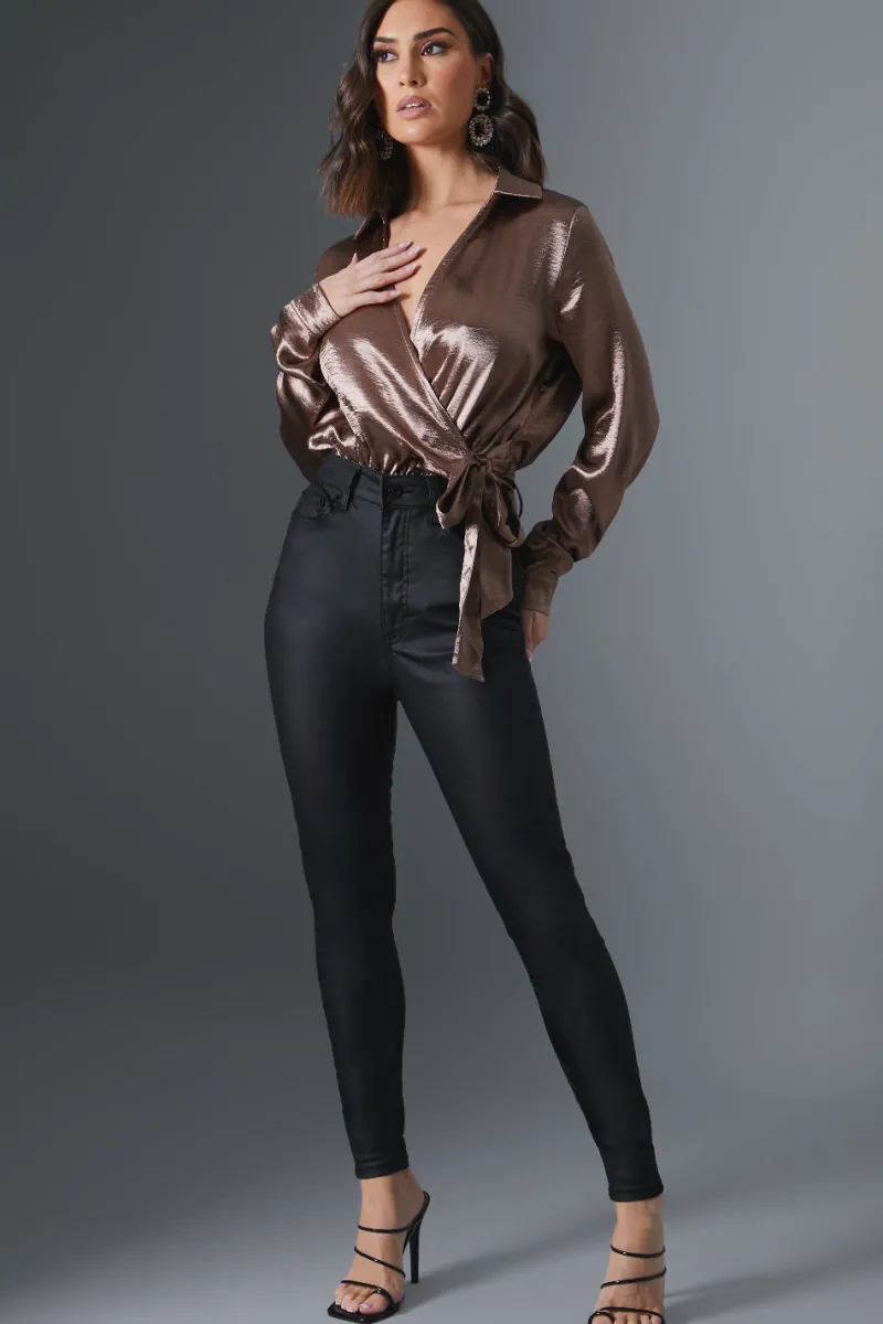 Shimmer Wrap Bodysuit|In The Style New