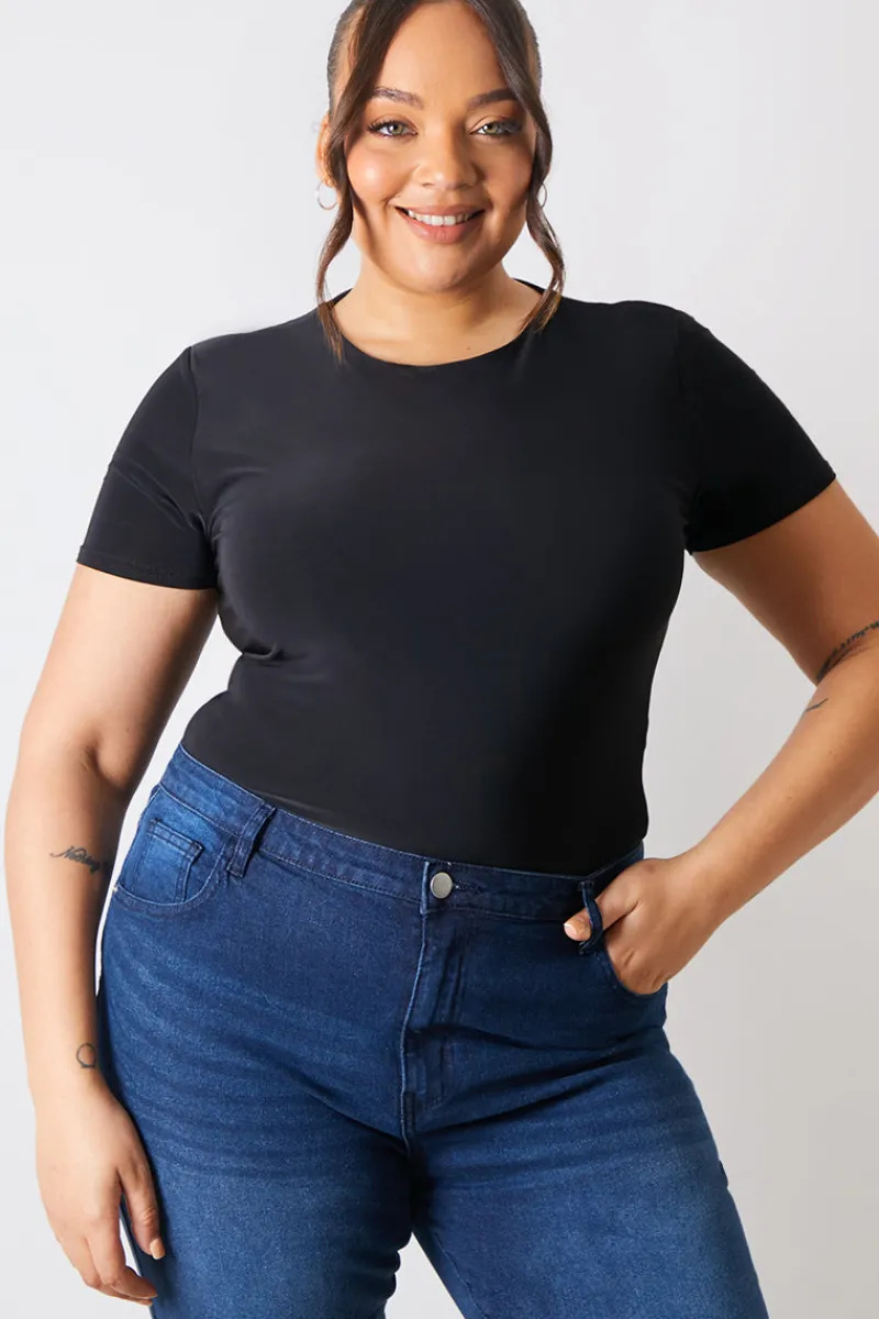 Short Sleeve Double Layer Slinky Bodysuit|In The Style Sale