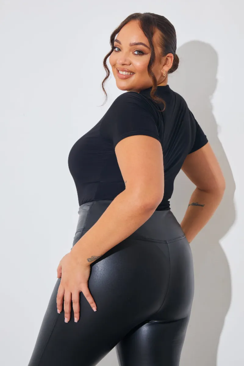 Short Sleeve Double Layer Slinky Bodysuit|In The Style Sale