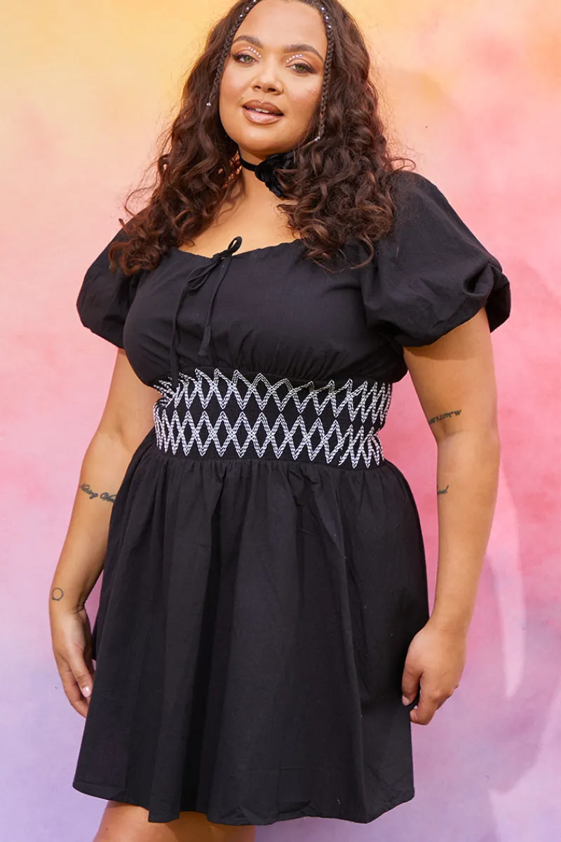 Short Sleeve Milkmaid Dress With Embroidery Detail|In the Style Discount