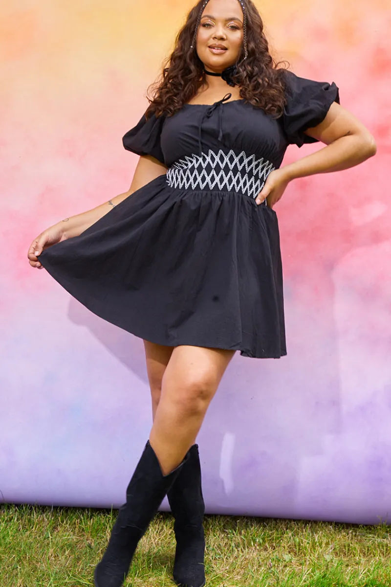 Short Sleeve Milkmaid Dress With Embroidery Detail|In the Style Discount