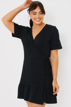Short Sleeve Wrap Swing Dress|In The Style Online