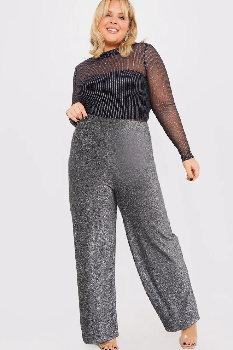 Sparkle Jersey Wide Leg Trousers|In the Style Outlet