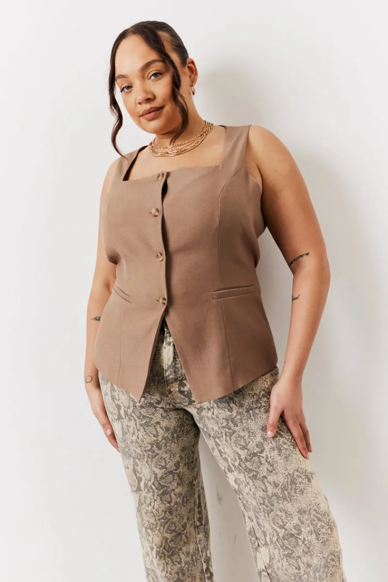 Square Neck Longline Waistcoat|In The Style New