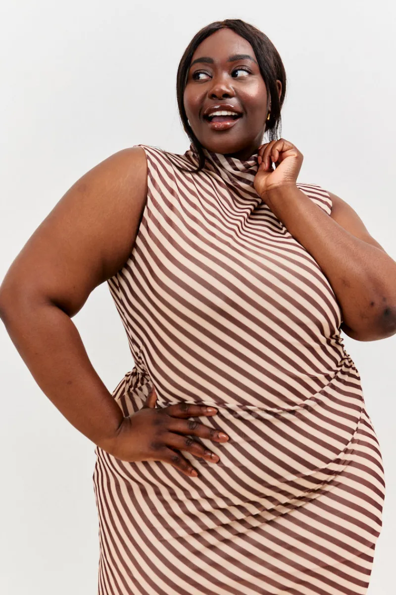 Stripe Printed Mesh Bodycon Midaxi Dress|In the Style Best