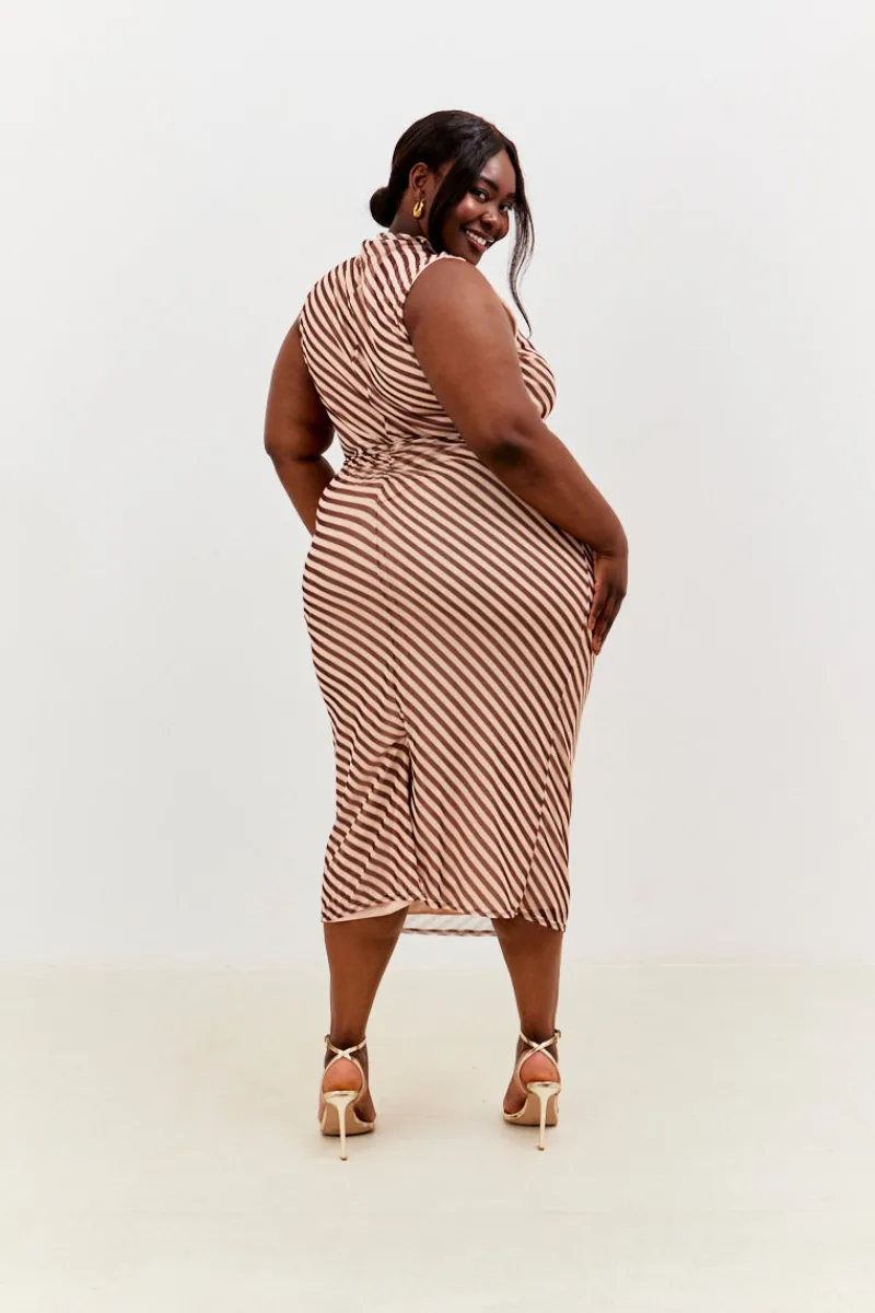 Stripe Printed Mesh Bodycon Midaxi Dress|In the Style Best