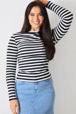 Striped Ribbed Long Sleeve Top|In the Style Sale