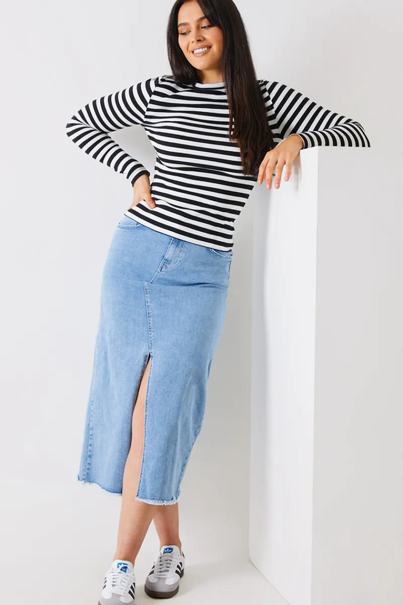 Striped Ribbed Long Sleeve Top|In the Style Sale