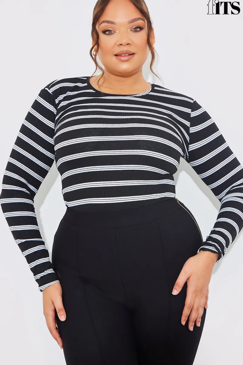 Striped Ribbed Long Sleeve Top|In the Style Sale