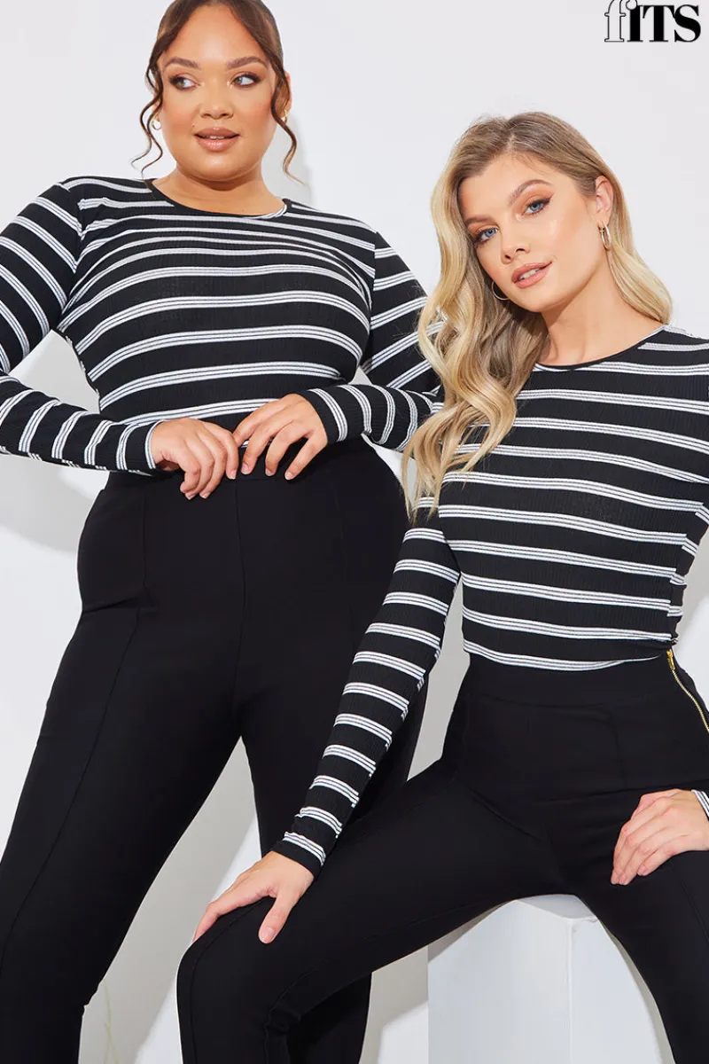 Striped Ribbed Long Sleeve Top|In the Style Sale