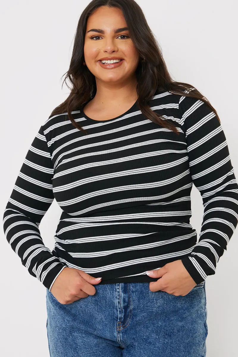 Striped Ribbed Long Sleeve Top|In the Style Sale