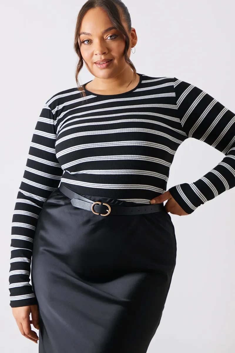 Striped Ribbed Long Sleeve Top|In the Style Sale
