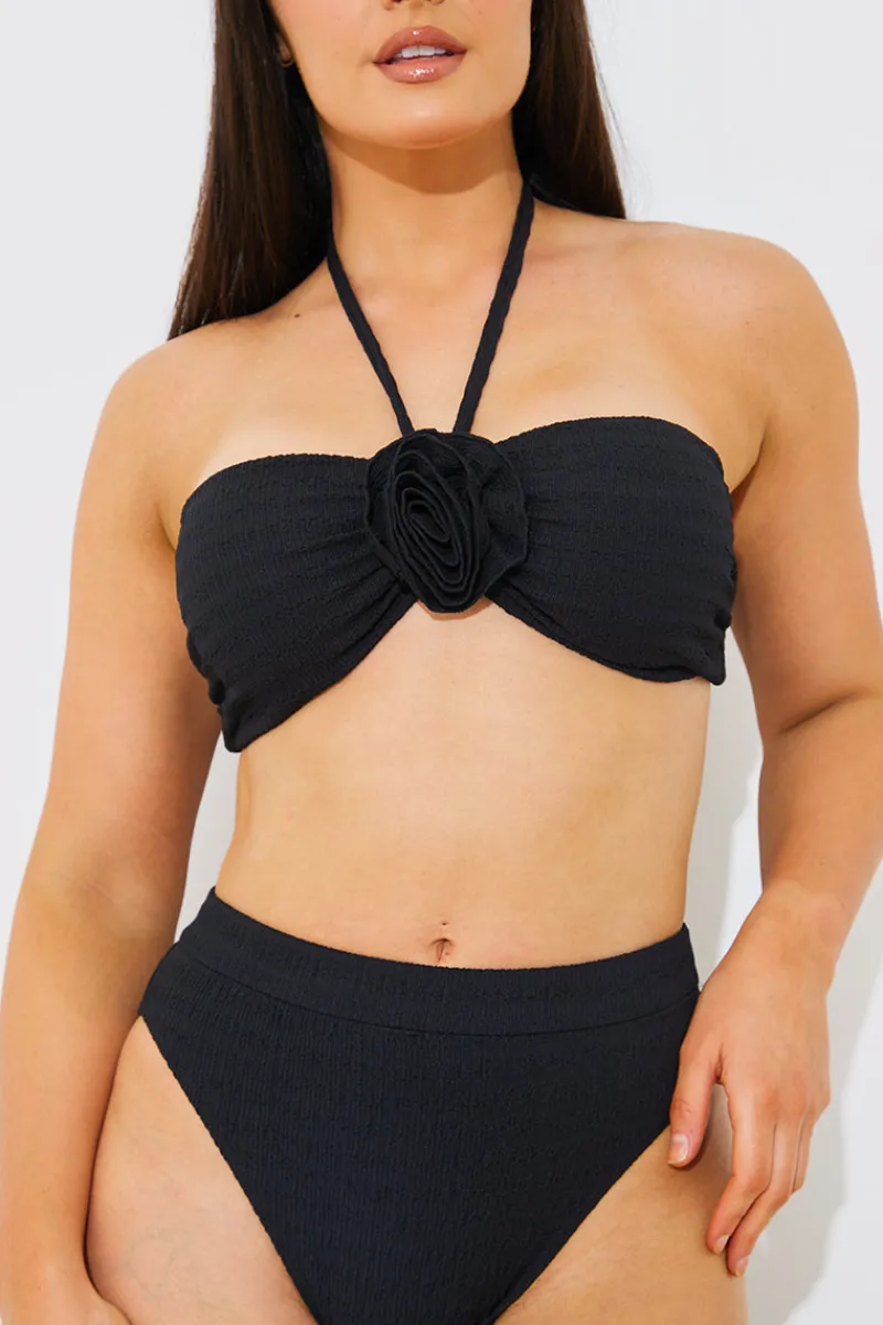 Textured Corsage Halter Neck Bikini Top|In the Style Best
