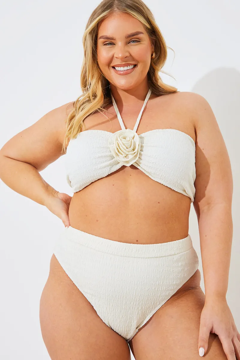 Textured Corsage Halterneck Bikini Top|In the Style Online