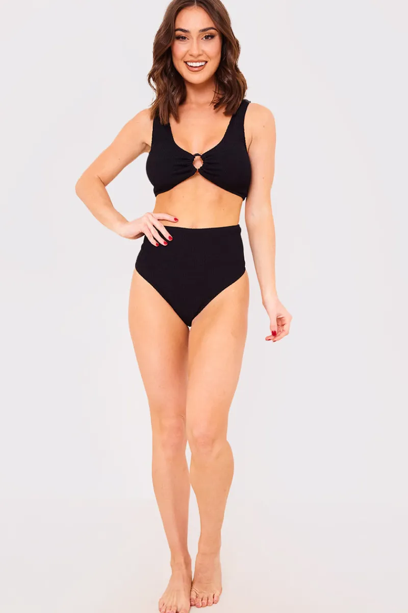 Textured Crinkle Scoop Neck Ring Detail Bikini Top|Billie Faiers Online