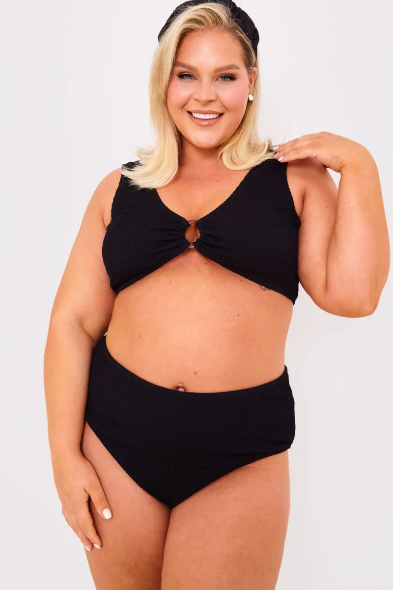 Textured Crinkle Scoop Neck Ring Detail Bikini Top|Billie Faiers Online