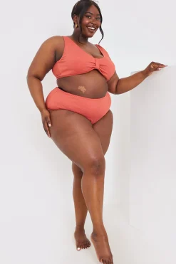 Textured Knot Front Detail Bikini Top|In the Style Clearance