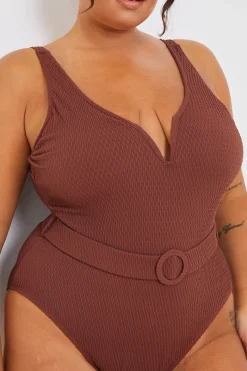 Textured Sweetheart Neckline Belted Swimsuit|In the Style Outlet