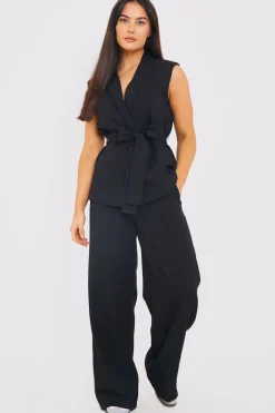 Textured Tie Waist Sleeveless Co-Ord Blazer|In the Style Best