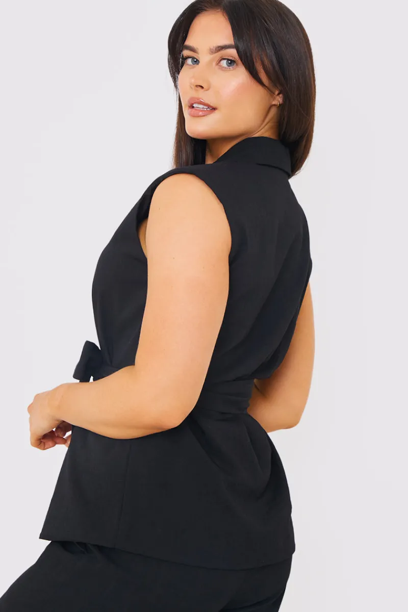 Textured Tie Waist Sleeveless Co-Ord Blazer|In the Style Best