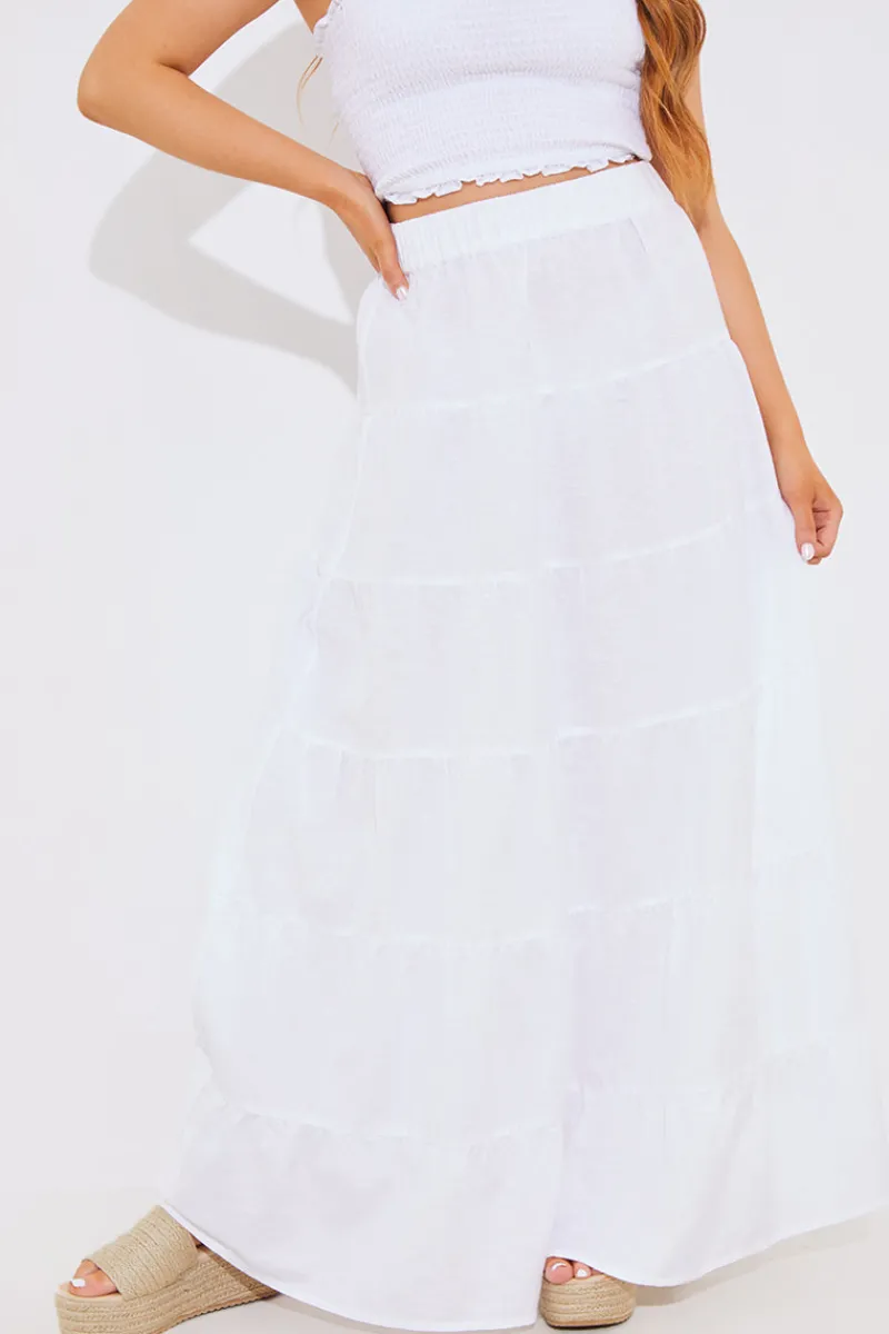 Tiered Linen Look Maxi Co-Ord Skirt|In The Style Clearance