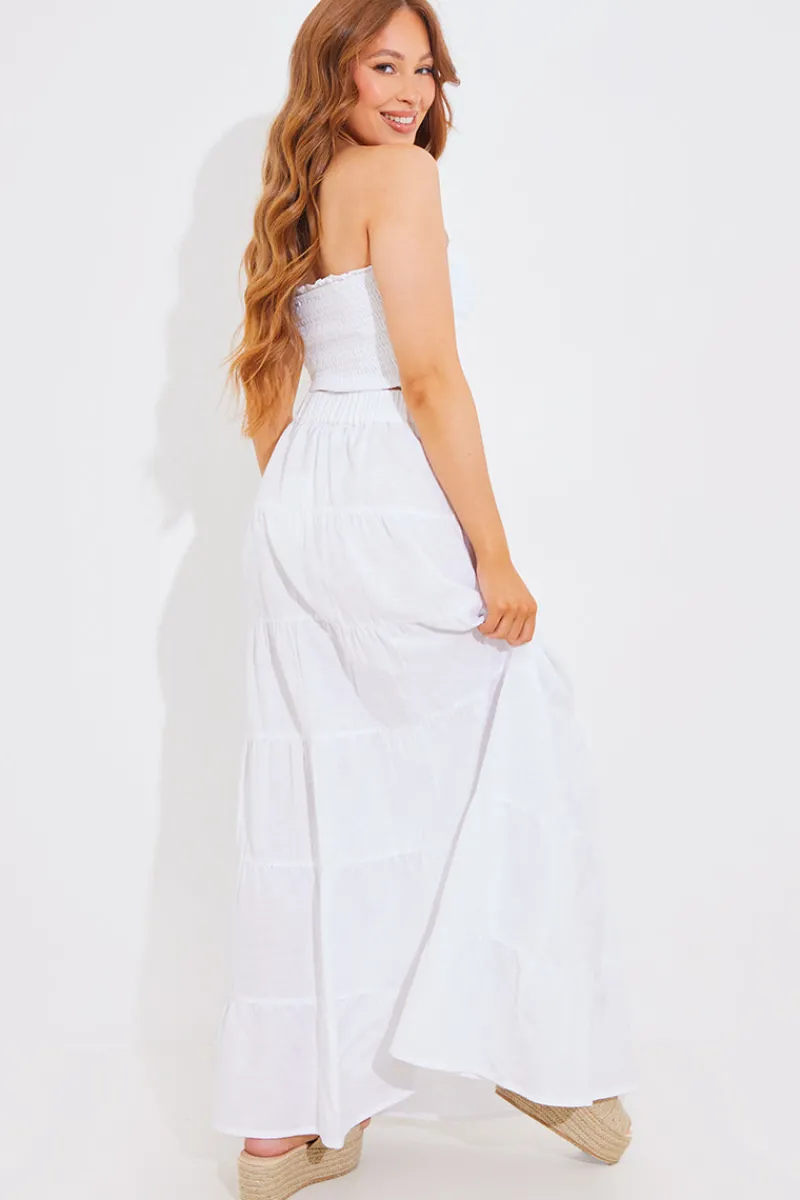 Tiered Linen Look Maxi Co-Ord Skirt|In The Style Clearance