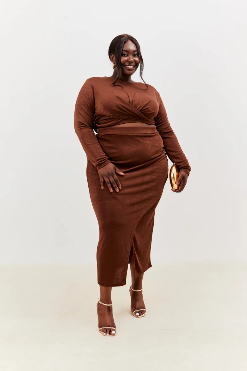 Twist Acetate Slinky Co-Ord Crop Top|In the Style New