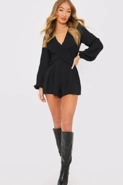 Twist Front Balloon Sleeve Playsuit|In the Style Clearance