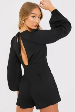 Twist Front Balloon Sleeve Playsuit|In the Style Clearance