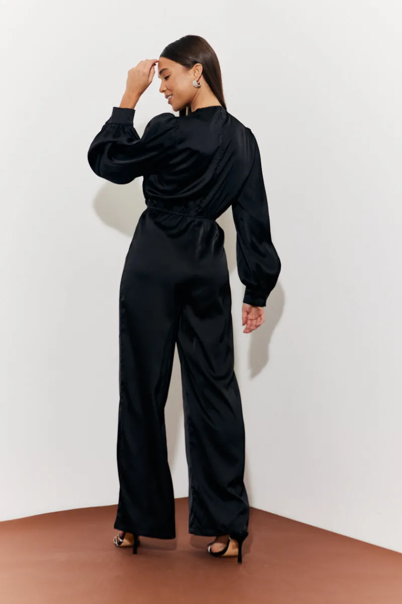 Twist Front Detail Wide Leg Satin Jumpsuit|In the Style Outlet