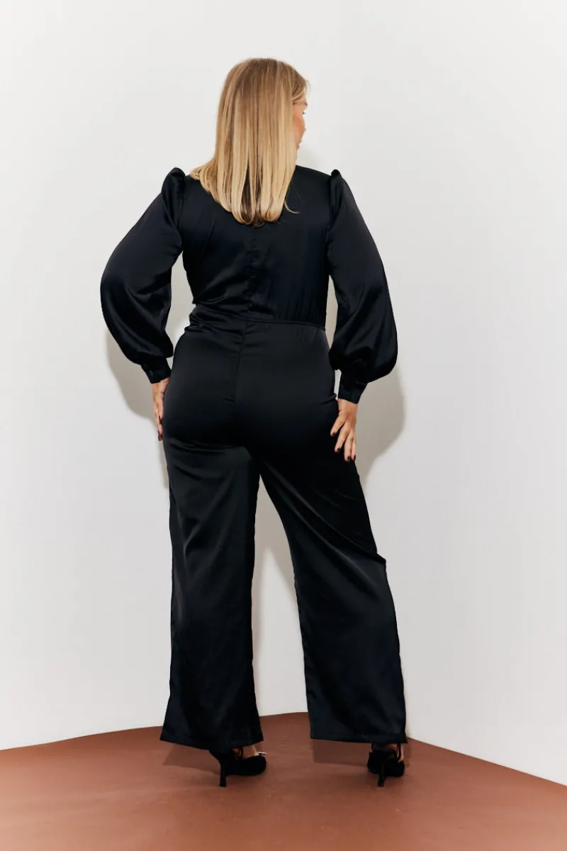 Twist Front Detail Wide Leg Satin Jumpsuit|In the Style Outlet