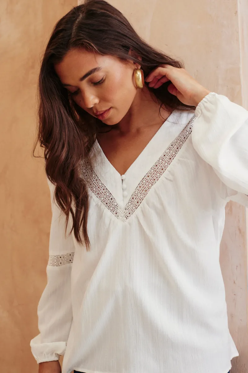 V Neck Crochet Insert Blouse|In The Style Outlet