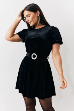 Velvet Embellished Belt Mini Dress|In The Style Online
