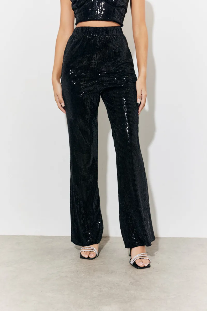Velvet Sequin Fit and Flare Co-Ord Trouser|In The Style Online