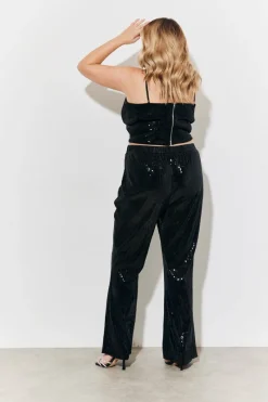 Velvet Sequin Fit and Flare Co-Ord Trouser|In The Style Online