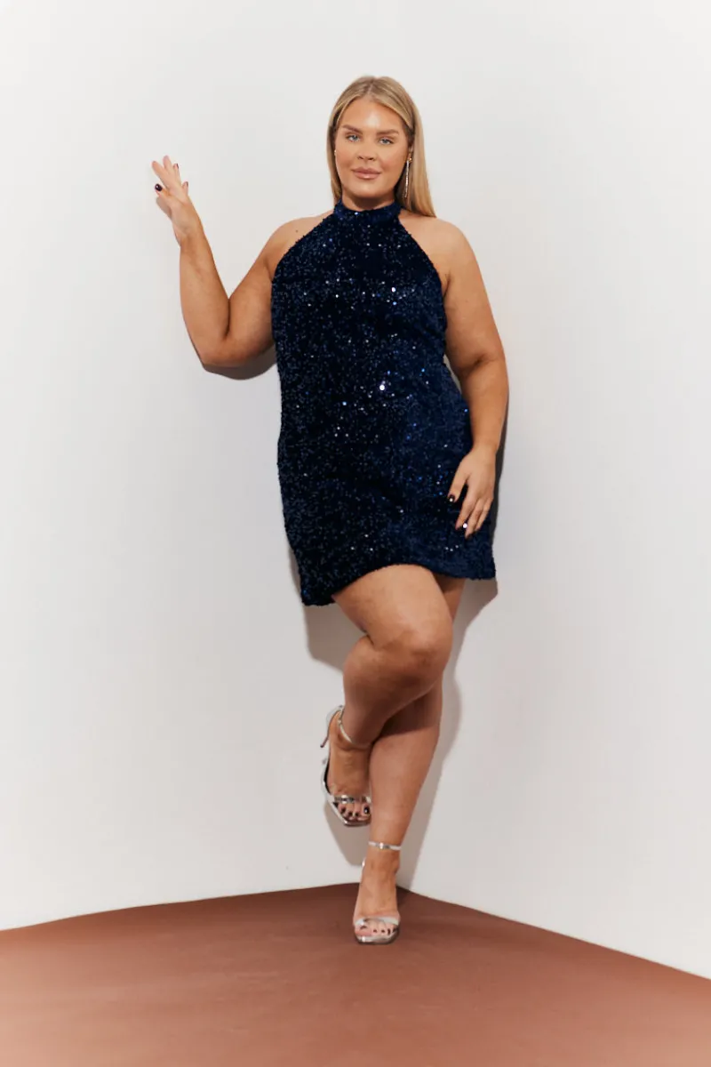 Velvet Sequin Tie Back Detail Mini Dress|In the Style Hot