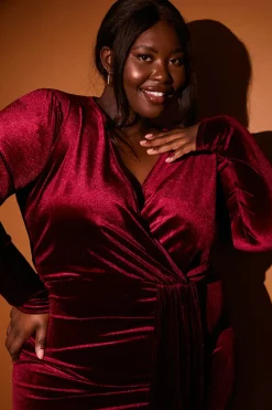 Velvet Wrap Front Drape Midi Dress|In the Style Clearance
