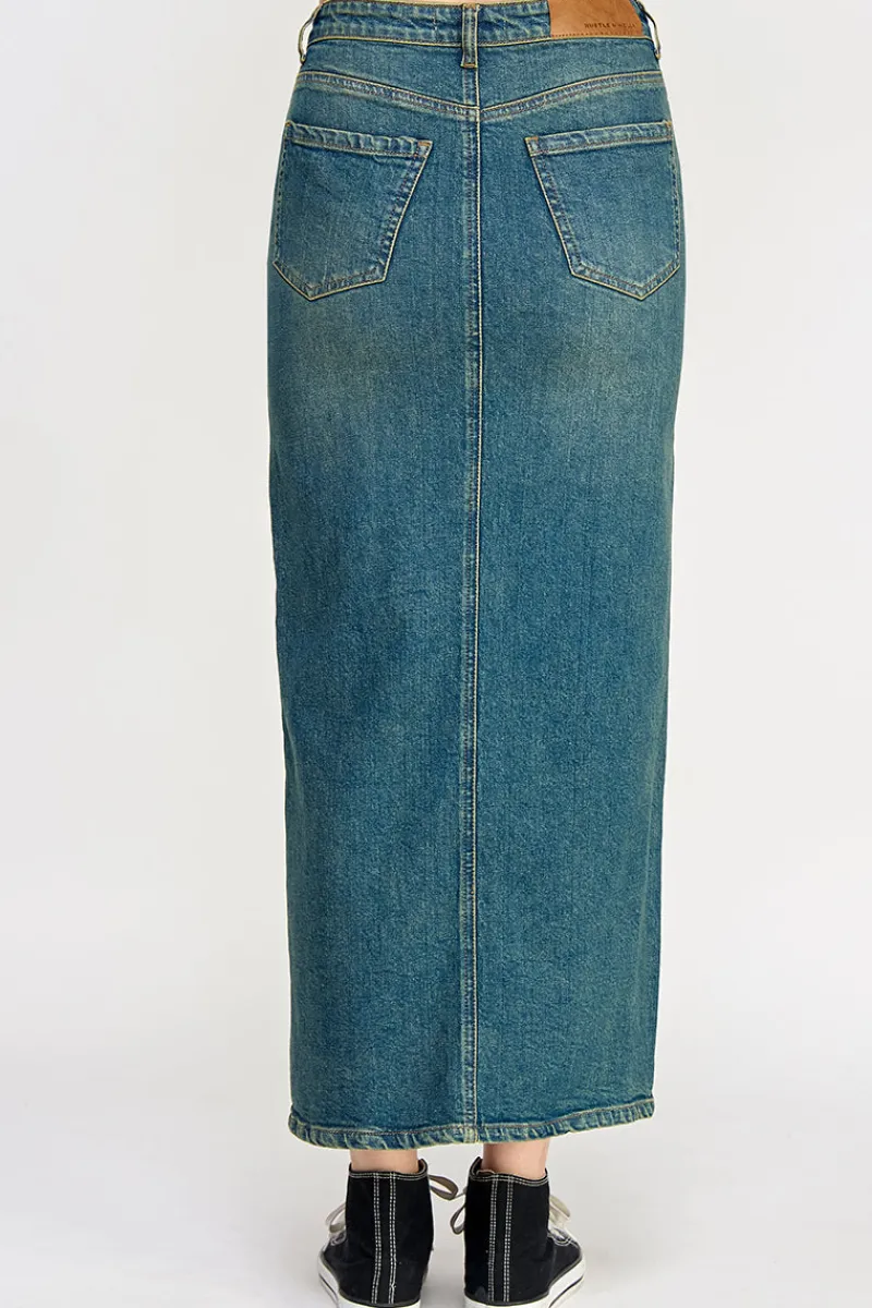 Vintage Wash Split Detail Denim Maxi Skirt|In The Style Hot