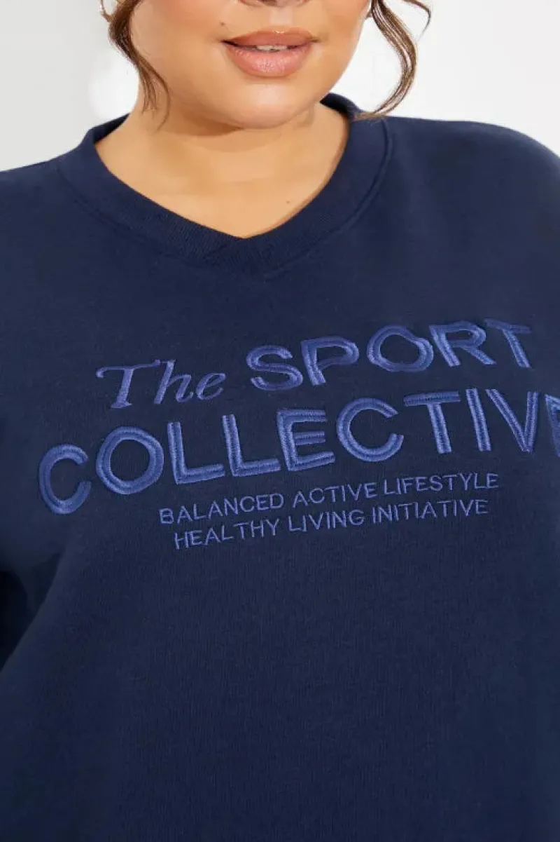 V-Neck Embroidered Sport Collective Jersey Sweater|In The Style Clearance
