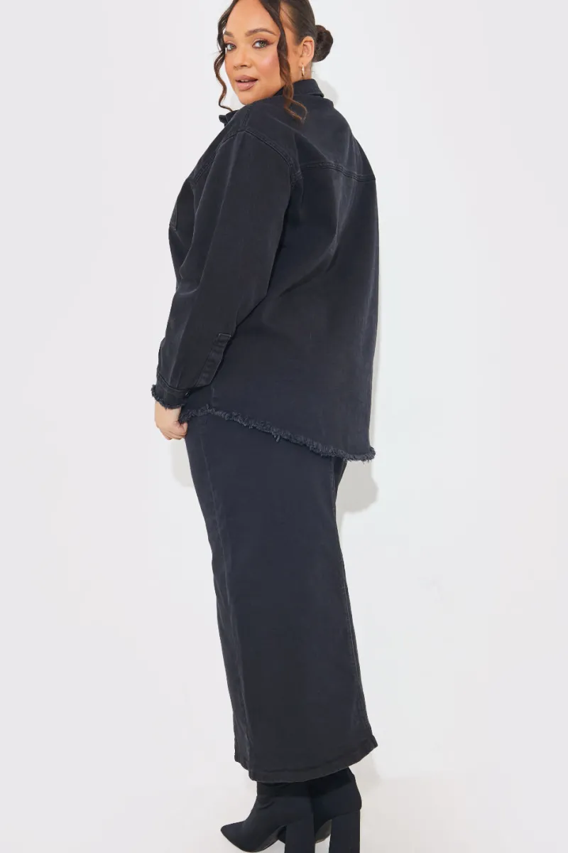 Washed Split Detail Denim Maxi Skirt|In The Style New