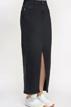 Washed Split Detail Denim Maxi Skirt|In The Style New
